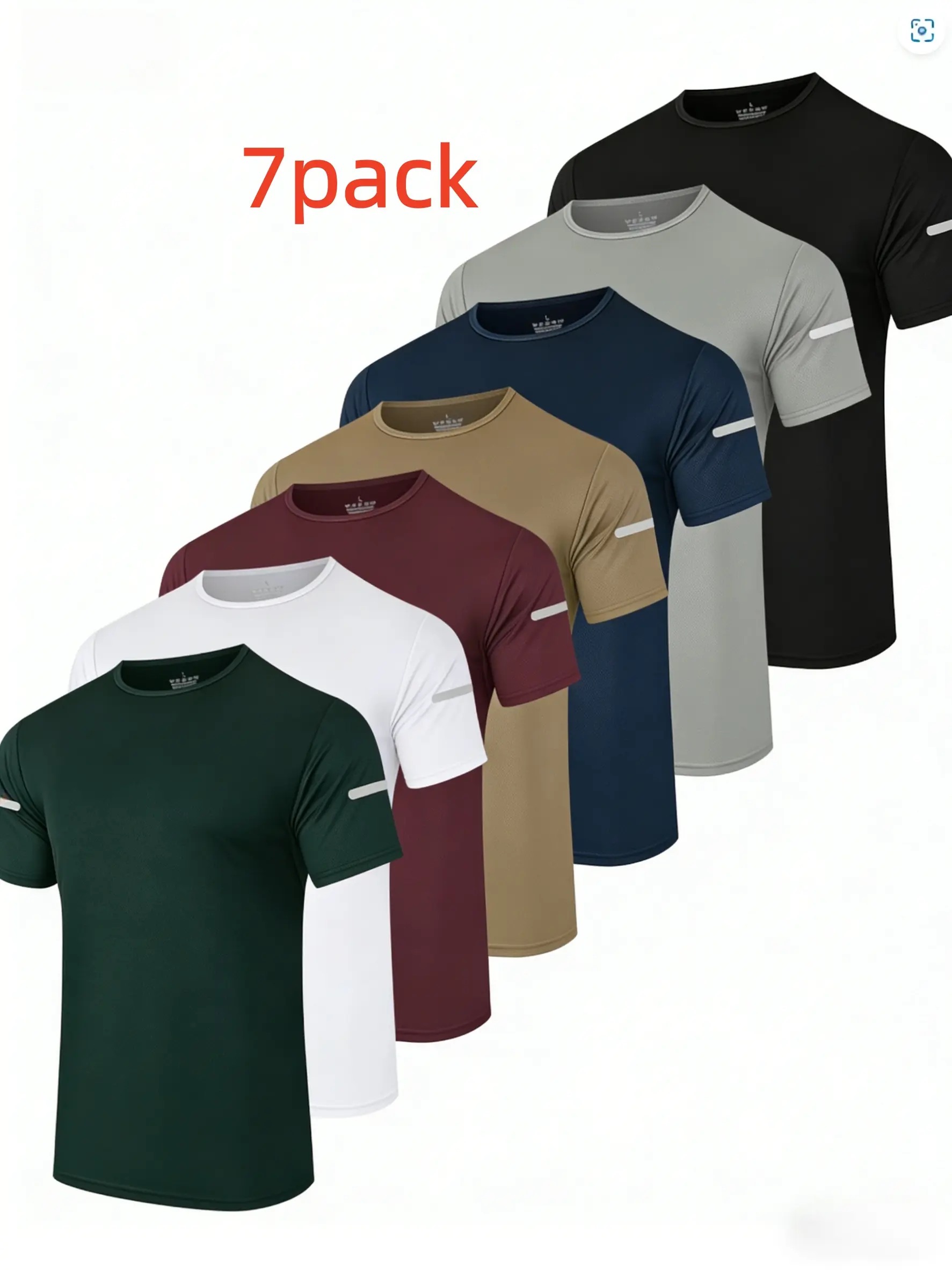 7PCS Men's Print Reflective Stripe Sports T-Shirts - Quick Drying Breathable Round Neck